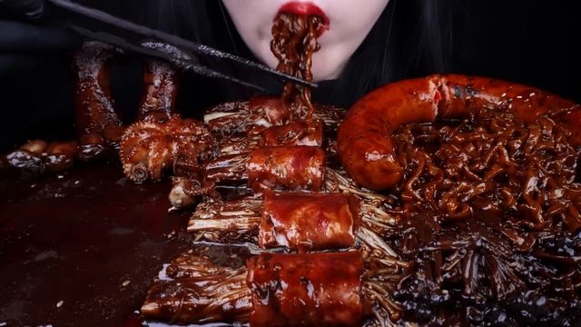 ASMR SPICY SEAFOOD, 해물찜 먹방, SPICY ENOKI  MUSHROOM, BLACK BEAN NOODLES, 팽이버섯 먹방, OCTOPUS,버섯 먹방MUKBAN
