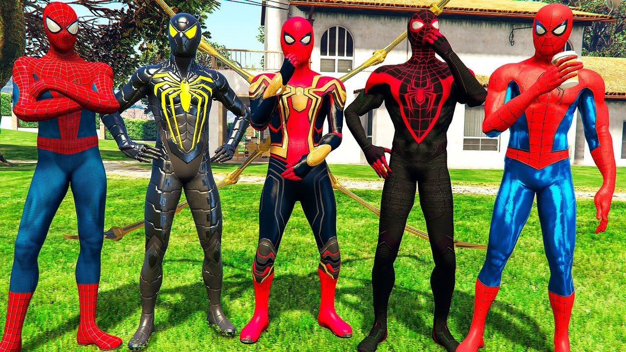 ЧЕЛОВЕК ПАУК 2 ПАУТИНА ВСЕЛЕННЫХ ВСЕ КОСТЮМЫ в ГТА 5 МОДЫ! ОБЗОР МОДА в GTA 5 ВИДЕО