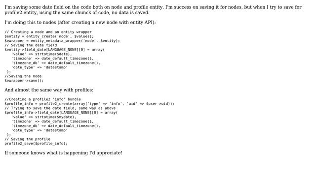 Drupal: Saving date field programmatically on node, but not on profile смотреть онлайн