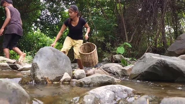 Survival in forest: Found snails and egg for food - Snail cooking with egg for lunch смотреть онлайн