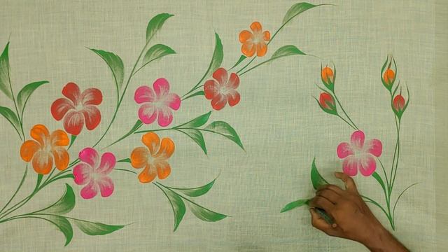 pink red orange colour Mandara flowers hand painting design | fabric painting Mandara flowers desig смотреть онлайн