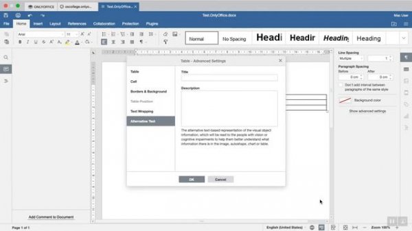 OnlyOffice Document Editor: Giving a title to a table