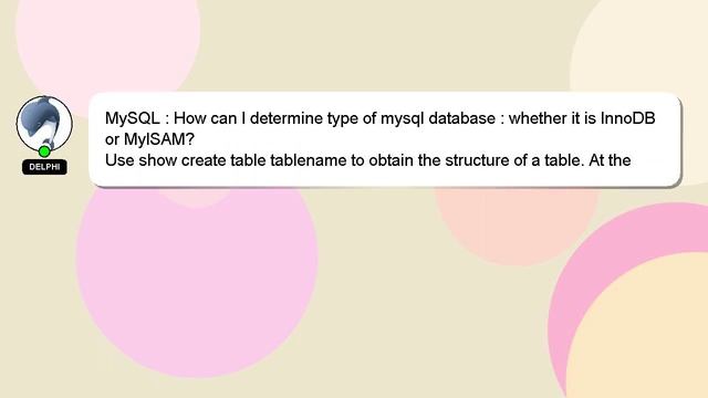MySQL : How can I determine type of mysql database : whether it is InnoDB or MyISAM? смотреть онлайн