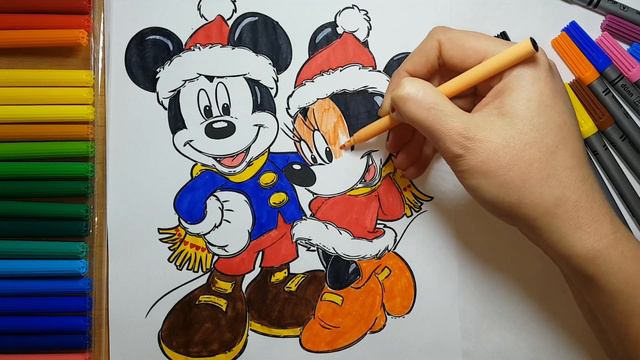 Coloring Mickey and Minnie Mouse in Christmas لون ميكي وميني ماوس في الكريسماس смотреть онлайн