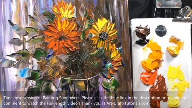 How to paint sunflower vase in acrylic with palette knife смотреть онлайн
