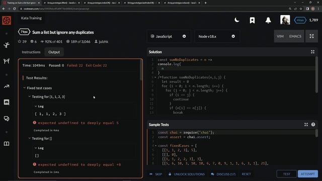 Codewars 7 kyu Sum a List but Ignore Any Duplicates Javascript смотреть онлайн