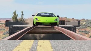 Машины против моста с железнодорожными путями - BeamNG Drive