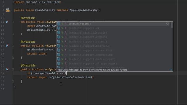 Menu on Item Selected Event Listener - Tutorial | Android Studio смотреть онлайн