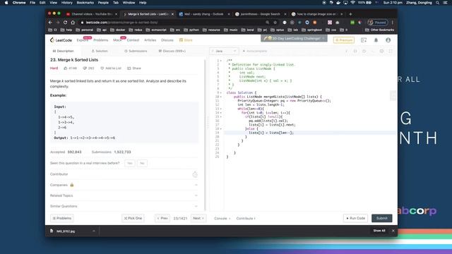 leetcode q23.Merge k Sorted Lists | Java смотреть онлайн