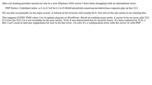 Unable to update plug-ins - Undefined index a:1:{s:3:"ssl";b:1;} in class-requests.php on line 213 смотреть онлайн