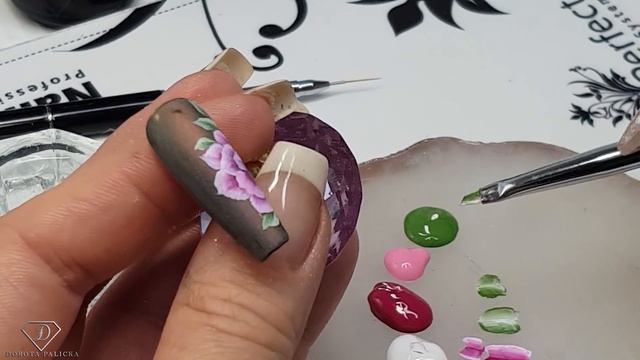 Chameleon chrome nails with one stroke acrylic paints flowers. Floral nail art смотреть онлайн