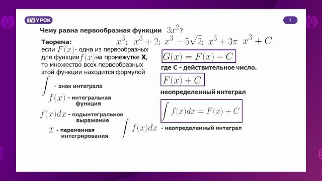 Алгебра и начала анализа. 11 класс. Первообразная функция и неопределенный интеграл /09.09.2020/ смотреть онлайн