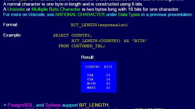 SQL 074 Numeric Scalar, BIT_LENGTH or How many bits in the strings? смотреть онлайн