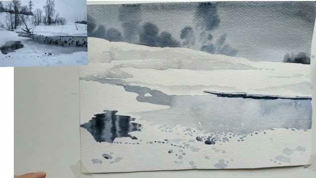 . Рисуем зимнюю речку. смотреть онлайн