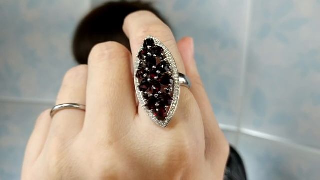 Обзор с примеркой 129-1 aliexpress. Gem's Ballet серебро, черный гранат, иолиты, кольцо с деффектом смотреть онлайн