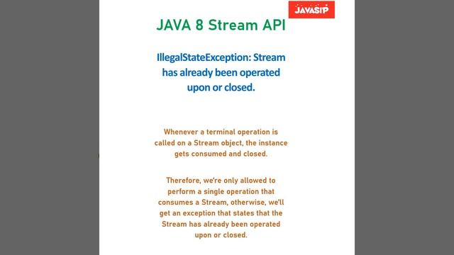 Java 8 Stream API | IllegalStateException | With Example @javasip смотреть онлайн