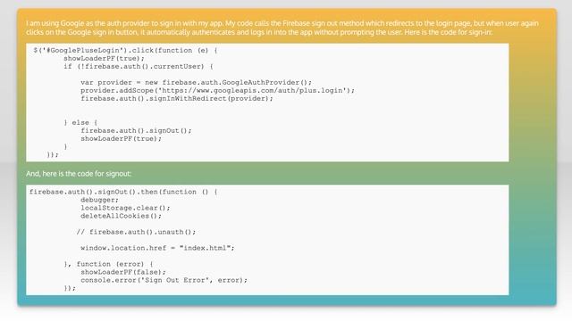 When users SignOut of my Firebase app, why doesn't it also SignOut from the auth provider, say G... смотреть онлайн