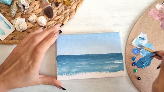 Super Easy 10 minute Mini Canvas Ocean Acrylic Painting 🌊 Paint with me Step by Step смотреть онлайн