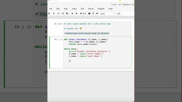 Function with while loop in python| 1 minute python | lesson 26 смотреть онлайн