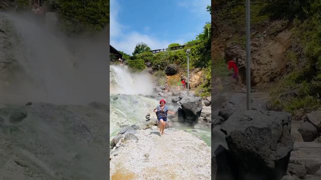 За мной кипящая речка с острова Итуруп. Температура воды до 103 градусов🔥 смотреть онлайн