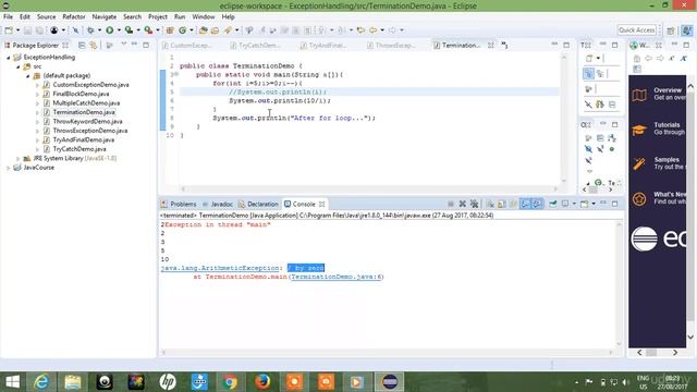 2 Exception Handling Termination Demo in Java смотреть онлайн