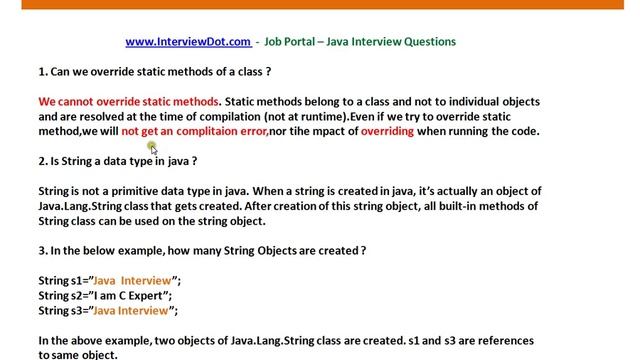 Java Interview Questions and Answers Can override static methods String immutable смотреть онлайн