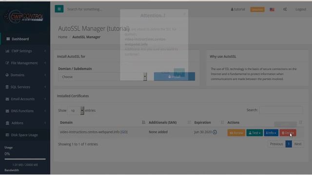 CWP - User Panel: AutoSSL FREE-SSL tutorial смотреть онлайн