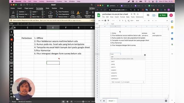 PERBEDAAN MS EXCEL DAN GOOGLE SHEET