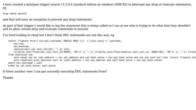 Databases: Find current users DDL statement running, Oracle 11g смотреть онлайн