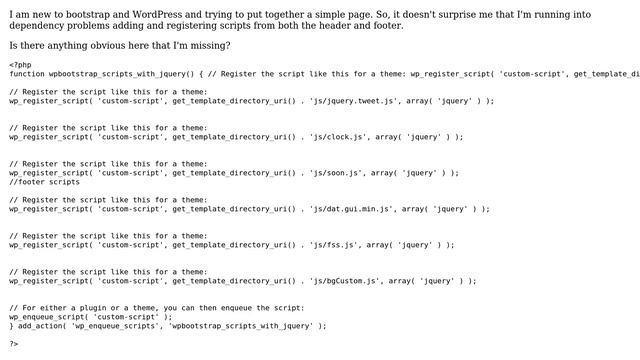 Wordpress: How do I properly register bootstrap JavaScript into WordPress functions.php? смотреть онлайн