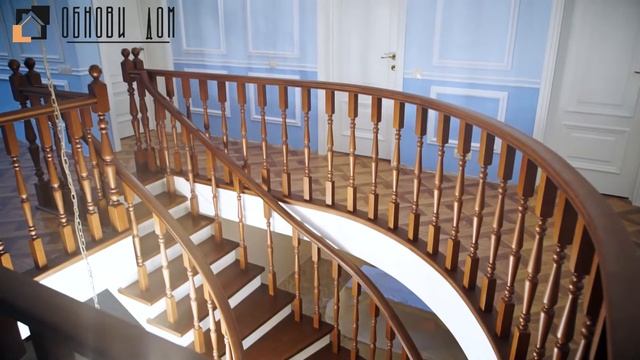 Винтовая бетонная лестница с балясинами, отделка лестницы деревом смотреть онлайн