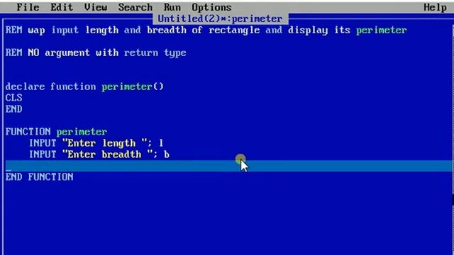 Qbasic Program to find the perimeter of rectangle using, No Argument with return type смотреть онлайн