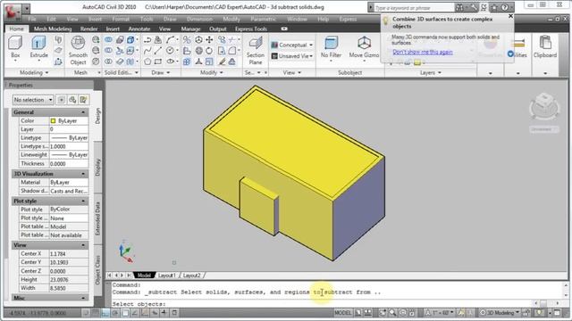 AutoCAD -Subtracting Solid Objects смотреть онлайн