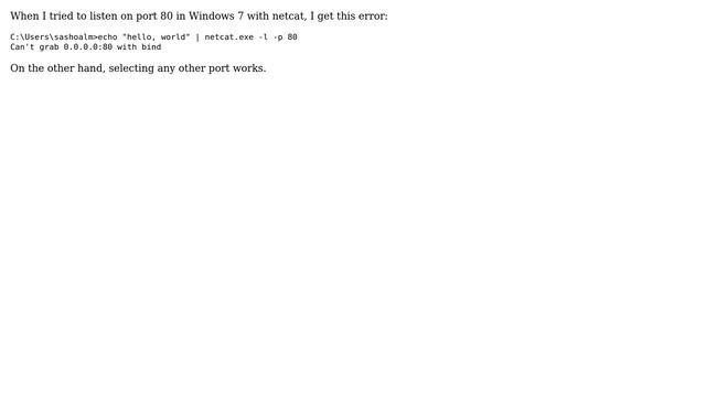 Netcat error: Can't grab 0.0.0.0:80 with bind смотреть онлайн