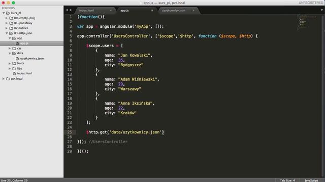 angularjs Lekcja 3 - $http i JSON - pobieranie danych zewnętrznych смотреть онлайн