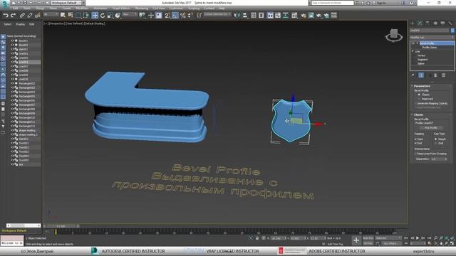 Моделирование с помощью сплайнов: модификаторы, создающие трёхмерные объекты из сплайнов.