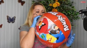 Blowing Up Angry Birds Beach Ball | Inflate & Deflate | Blue Gloves