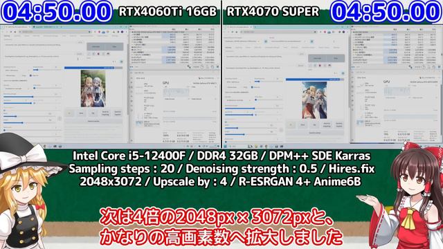 【ゆっくり解説】高すぎるRTX4070 SUPERと、全く売れていないRTX4060Ti 16GBでAI画像生成の速度を競ったぜ！【Stable Diffusion】