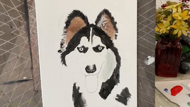 How to Paint A HUSKY DOG with Blue eyes Part 1 Acrylic Painting step by step смотреть онлайн