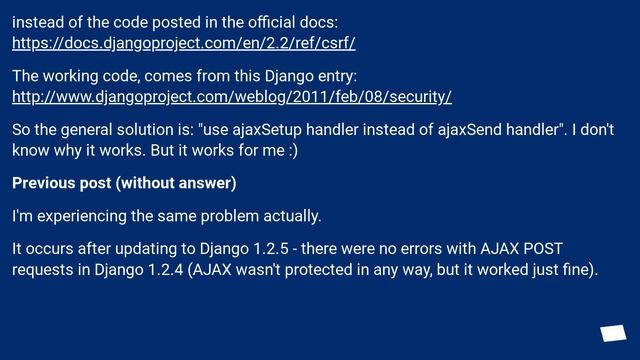 Django CSRF check failing with an Ajax POST request смотреть онлайн