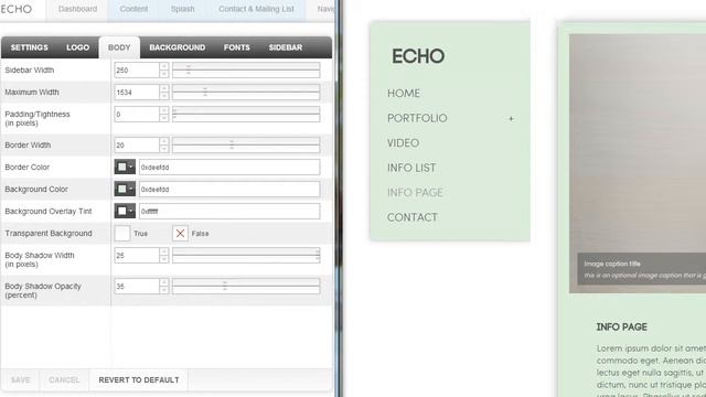 Echo HTML5 Photography Website Design Tab