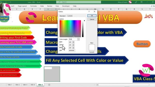 Learn Excel VBA Class 5 | Change Cell Color Font Color with VBA смотреть онлайн