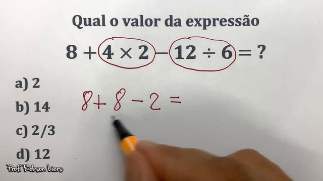 8 + 4 x 2 – 12 ÷ 6 = ❓ Você consegue acertar❓ 🤯 Prof Robson Liers matemática #matemáticabásica смотреть онлайн