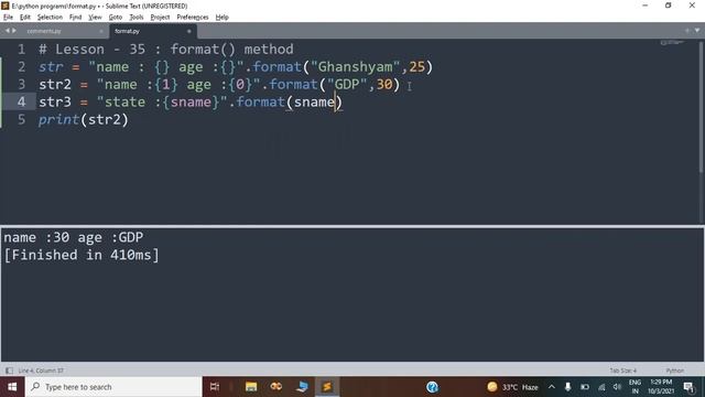 string formatting using format method in python | Lesson - 35 | Python in Hindi смотреть онлайн