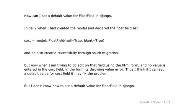 Django : How to set default value for FloatField in django model смотреть онлайн