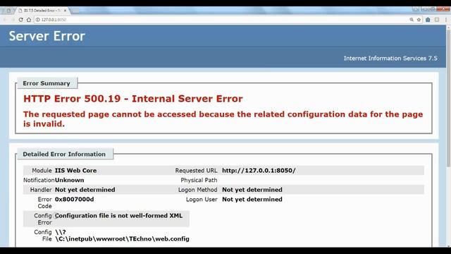 Error Code - 0x8007000d - HTTP Error 500.19 - Internal Server Error || Solution 4 смотреть онлайн