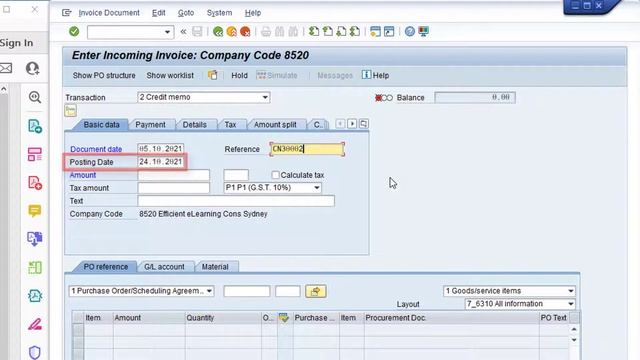 SAP Transaction MIRO - Post Vendor Credit Note Against Purchase Order смотреть онлайн