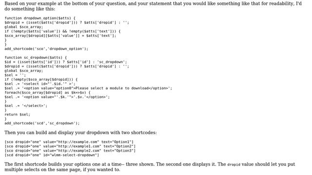 Wordpress: shortcode to create dynamic dropdown box form shortcode attributes (2 Solutions!!) смотреть онлайн