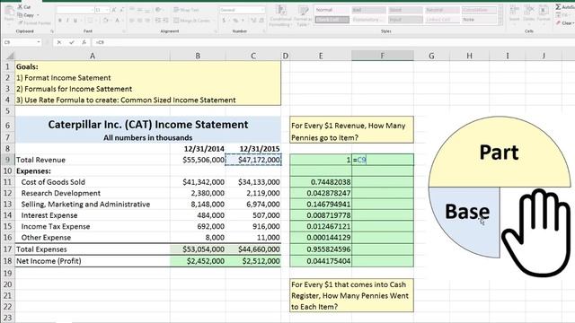 Excel & Business Math 22: Rate Formula for Common Size Income Statement using Mixed Cell Reference смотреть онлайн