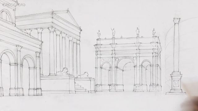 How to draw Ancient Rome forum - time lapse architecture drawing смотреть онлайн